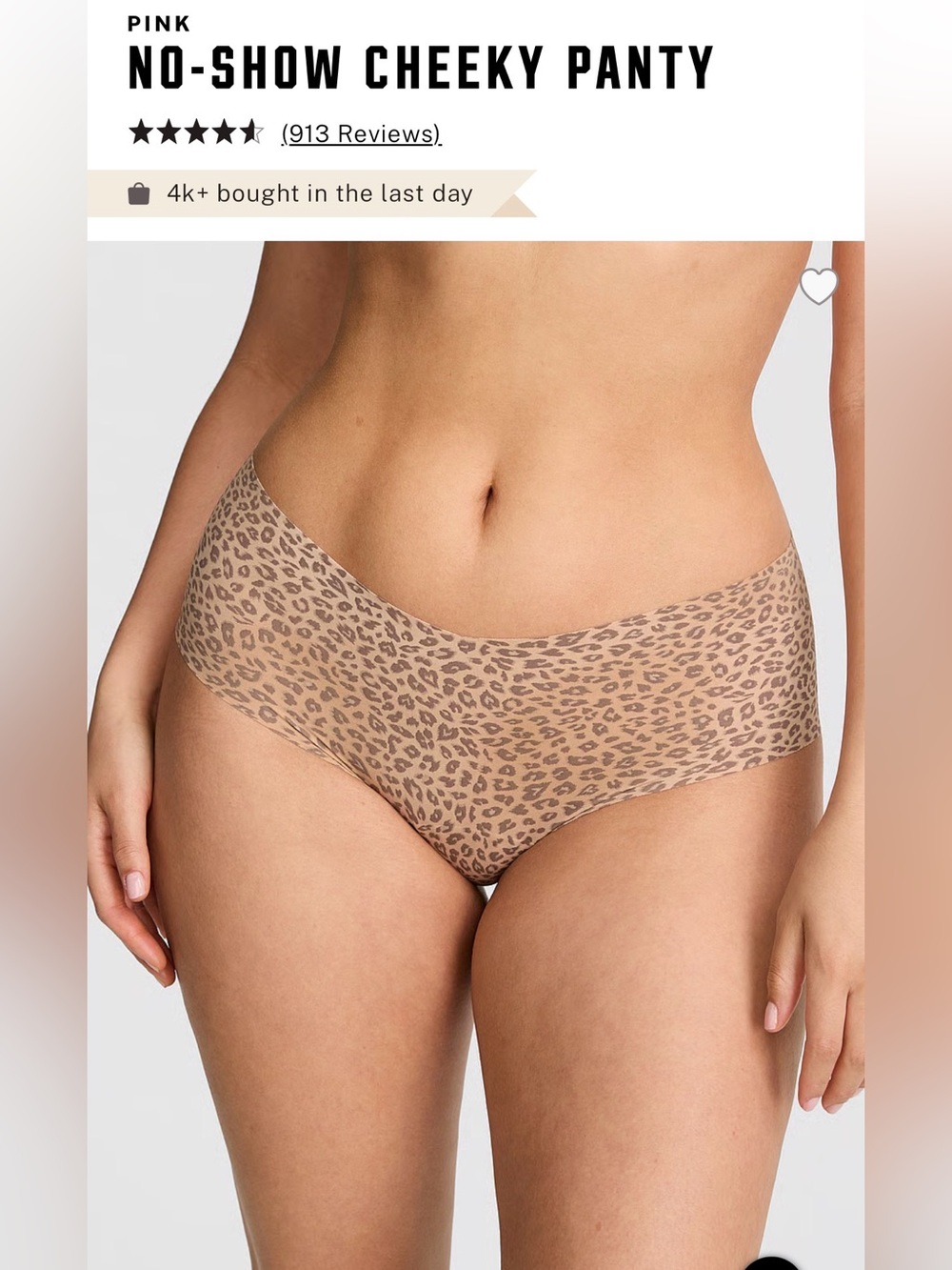 NWOT Victoria’s Secret Pink No Show Cheeky Panty Brown Leopard Medium
